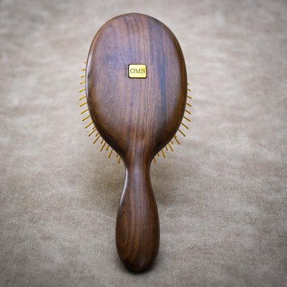 Luxury Detangling Hair Brush, Gold Plated Steel Bristles, Walnut Wood Handle, 9x3.5 Inch